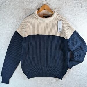 French Connection Two-Tone Sweater - Cream and Navy 💯 Cotton